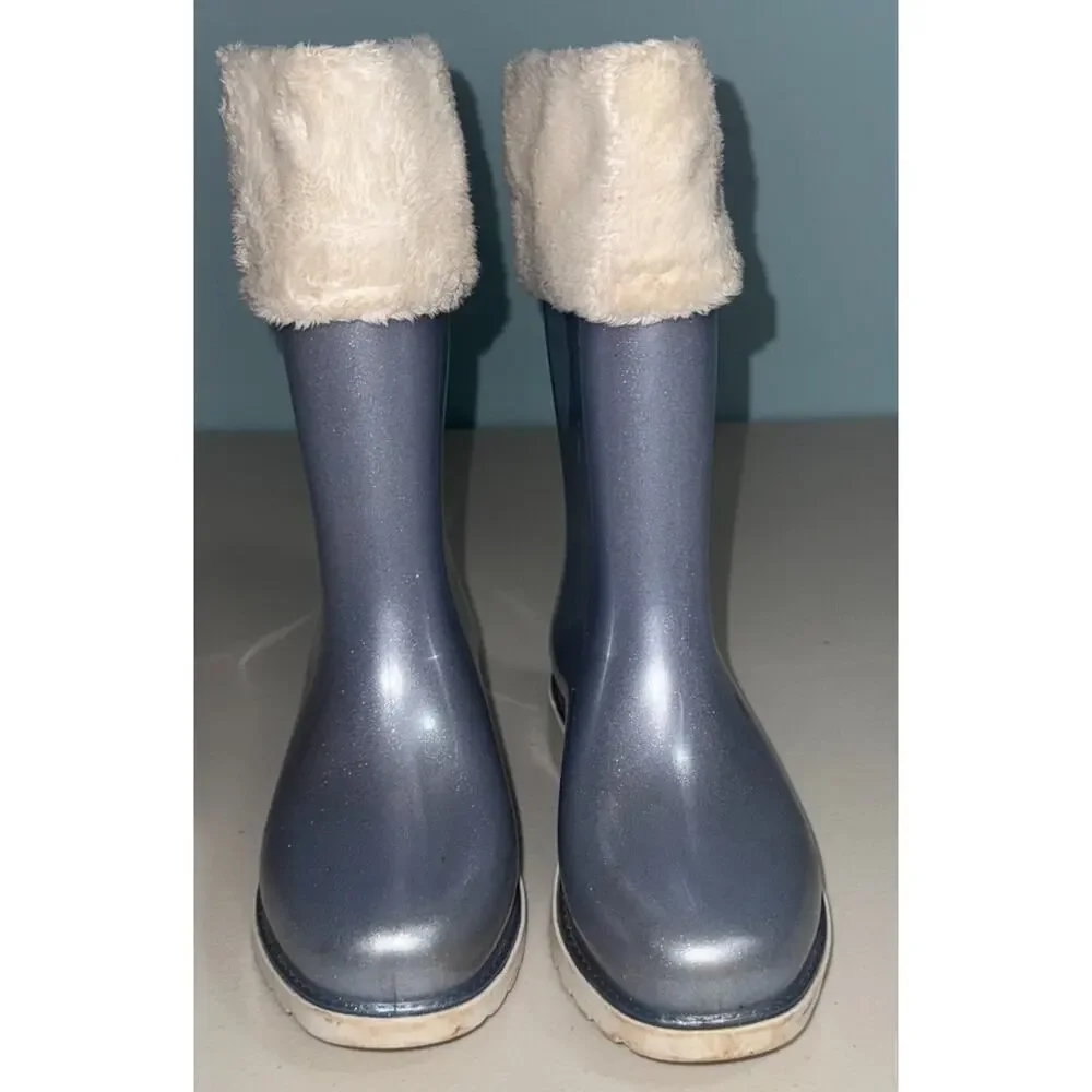 Melissa Girls 1 Mel Rain Boot II Outdoor Playwear‎ Glitter Cool Weather Faux Fur